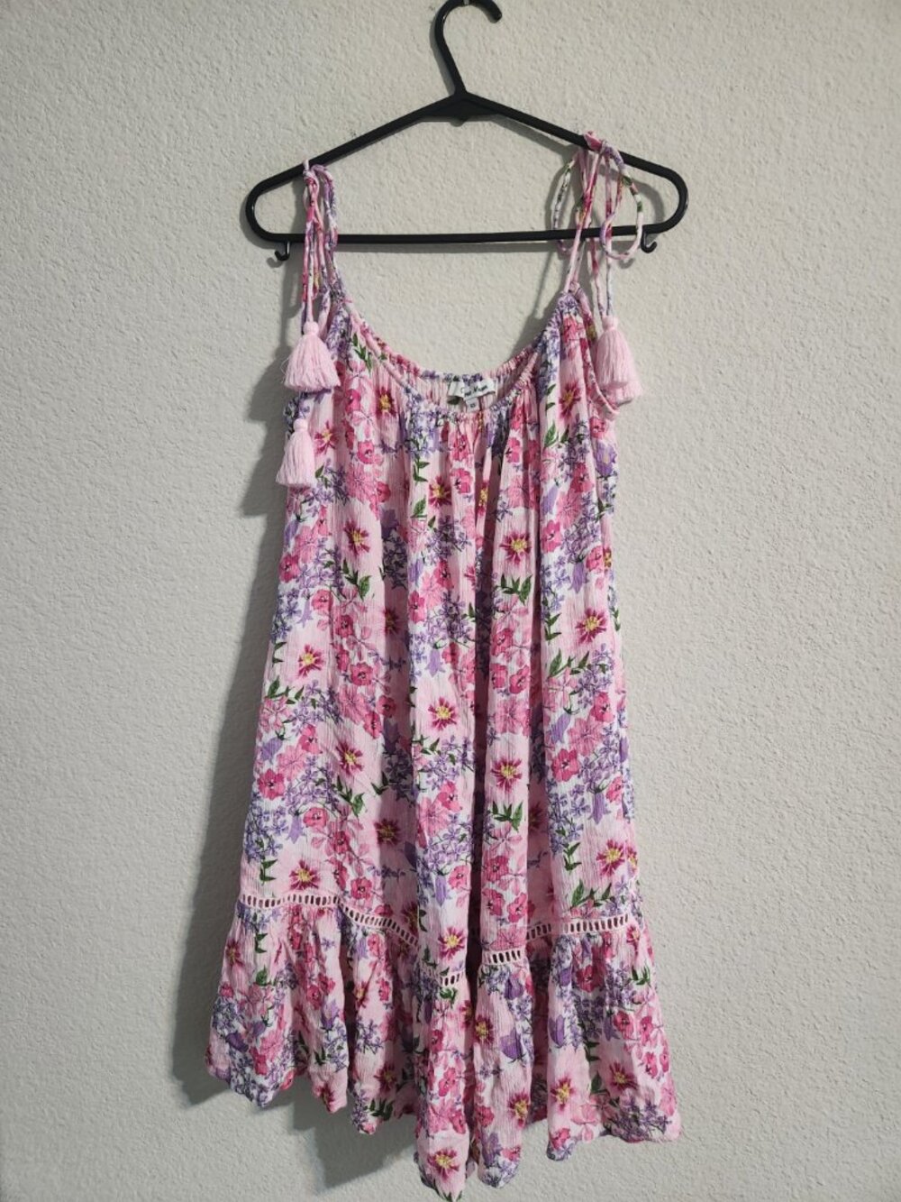 Celina Moon Pink floral Tie-strap Flowy Mini Dress size XS